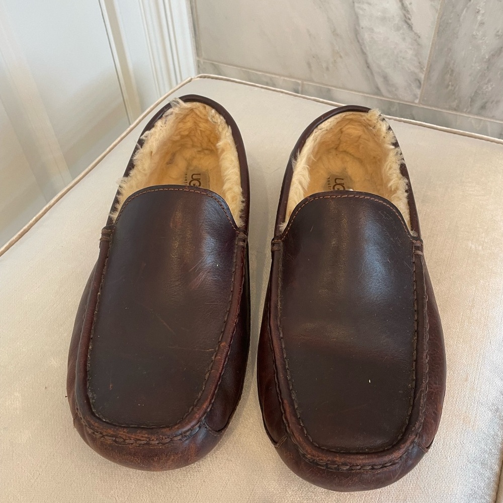 UGG Men's Ascot Brown Leather Slippers